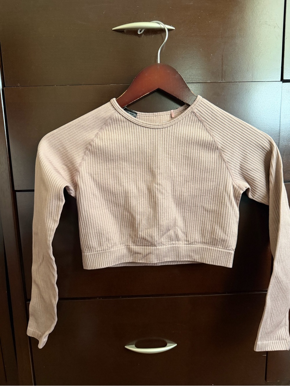 Mango Ribbed Cropped Workout Long Sleeve in Dusty Rose